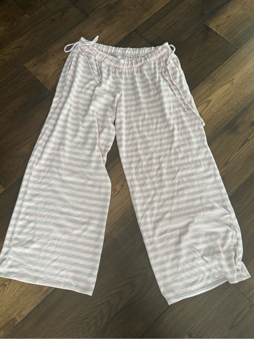 Hollister Light Pink and White Striped Wide-Leg Pajama Pants